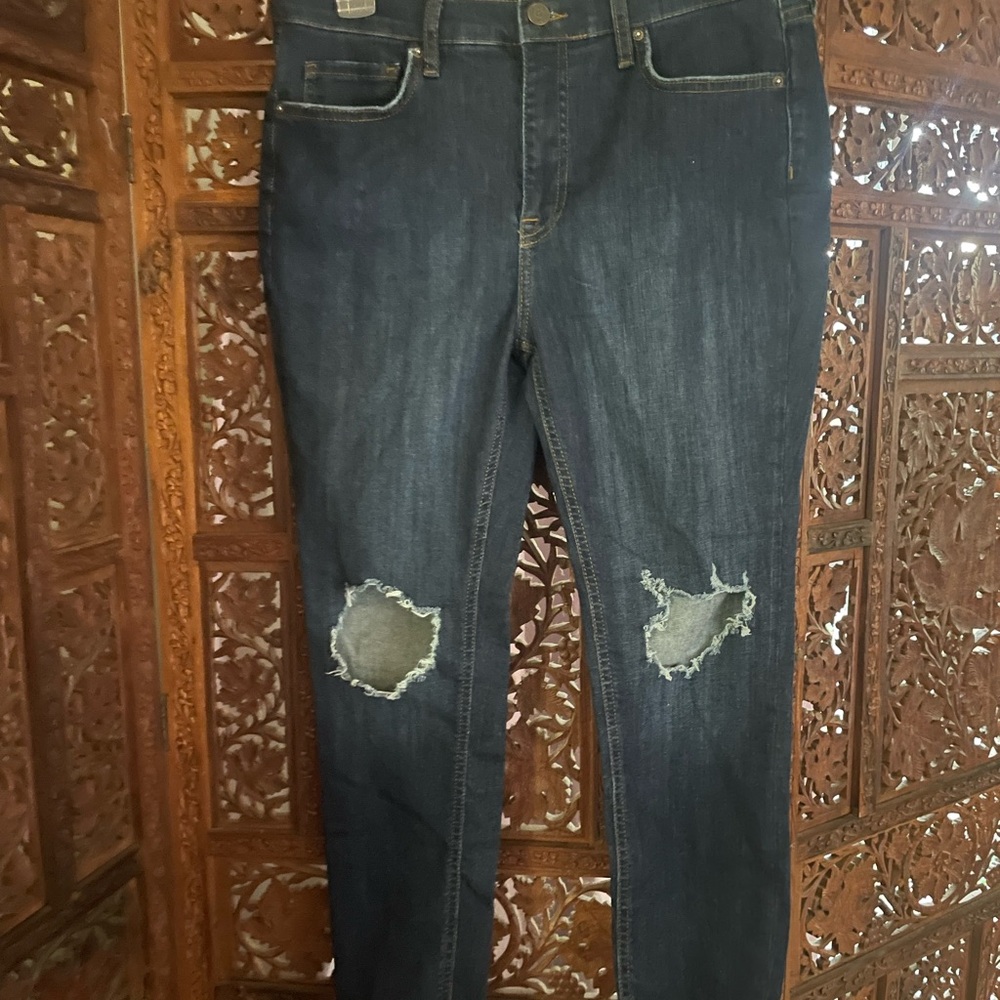 Free People Dark Blue Distressed Skinny Jeans